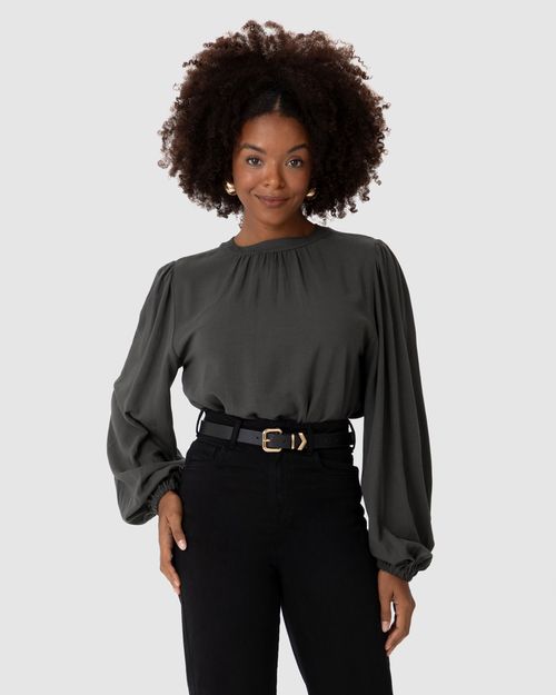 Blusa Ampla Feminina Manga Longa Bufante Em Viscolinho