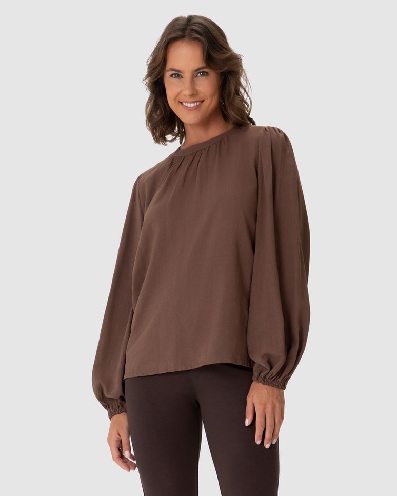 Blusa Ampla Feminina Manga Longa Bufante Em Viscolinho