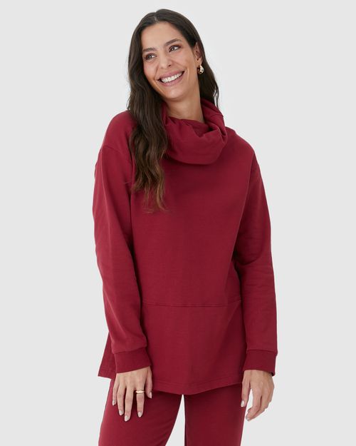 Blusão Feminino Alongado Fenda Lateral Em Moletom Stretch Flanelado