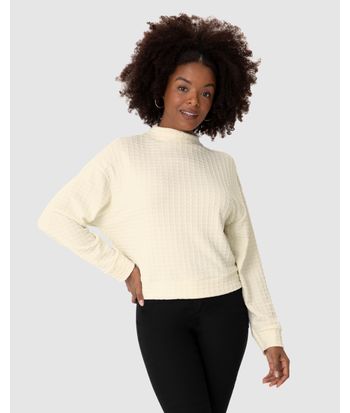 Blusão Amplo Feminino Gola Alta Em Jacquard Texturizado