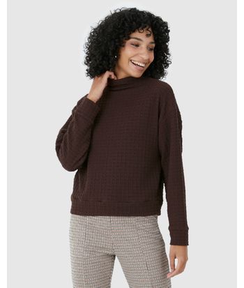 Blusão Amplo Feminino Gola Alta Em Jacquard Texturizado