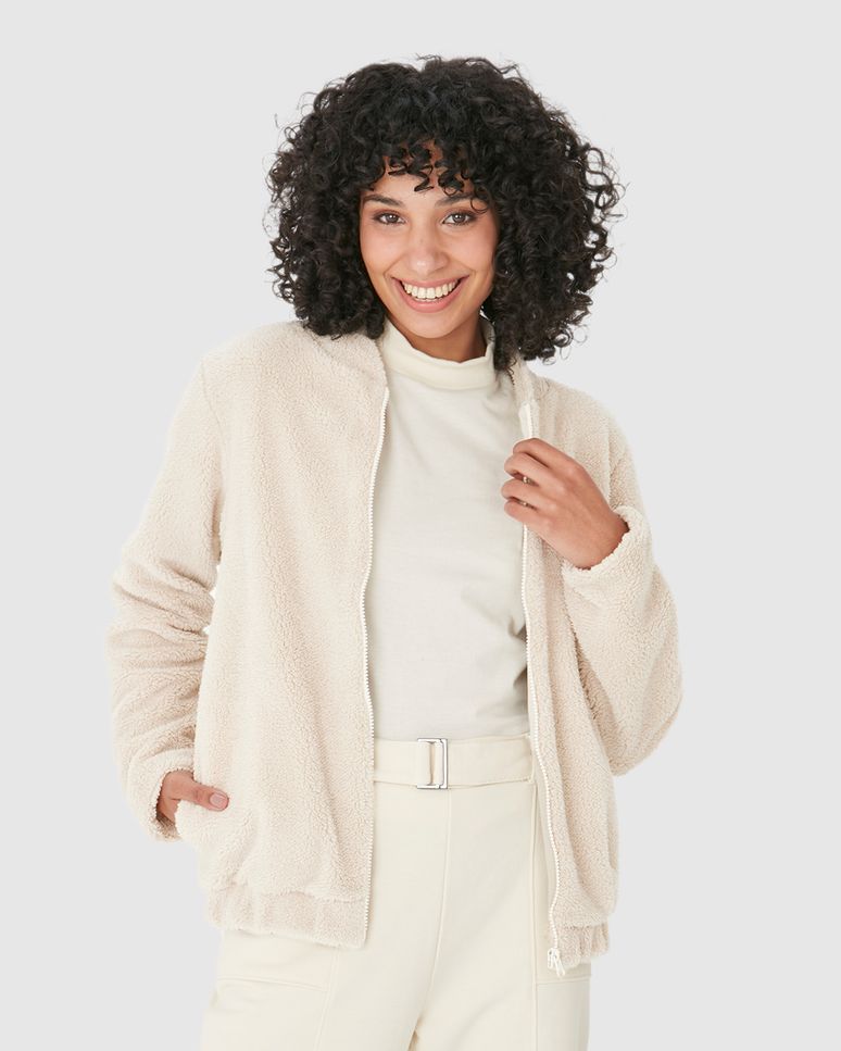 Jaqueta Feminina Bomber Bolso Funcional Em Pelúcia