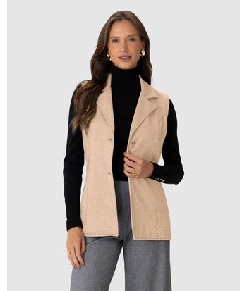 Colete Feminino Alongado Em Malha Jacquard Texturizada