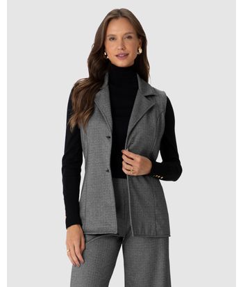 Colete Feminino Alongado Em Malha Jacquard Texturizada