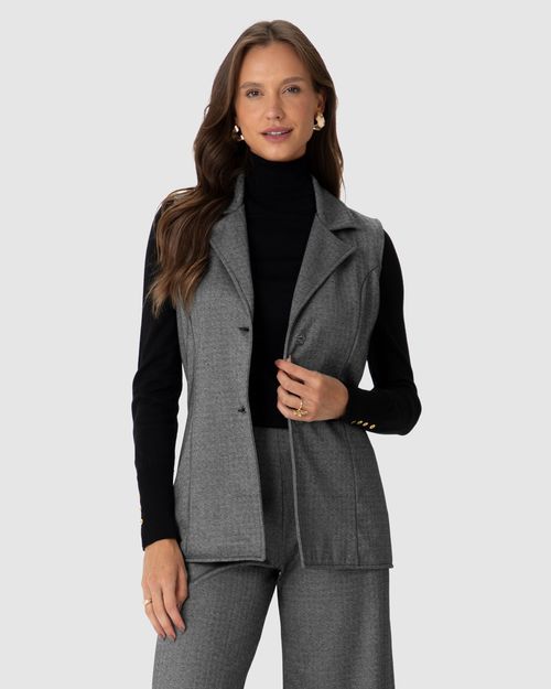 Colete Feminino Alongado Em Malha Jacquard Texturizada