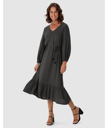 Vestido Midi Feminino Amplo Manga 7/8 Em Viscolinho