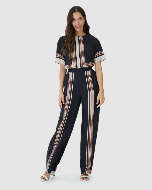 Calça Reta Feminina Com Estampa Em Viscose