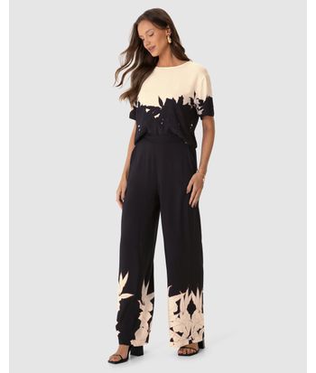 Calça Reta Feminina Com Estampa Em Viscose
