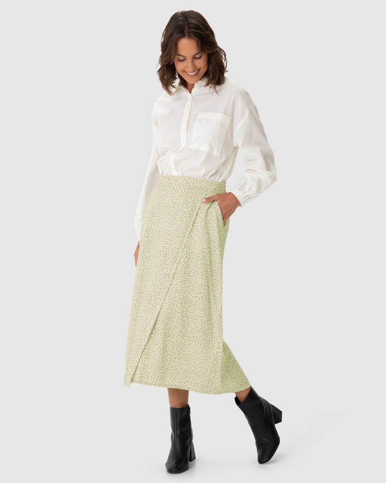 Saia Midi Feminina Assimétrica Em Viscolinho Texturizado