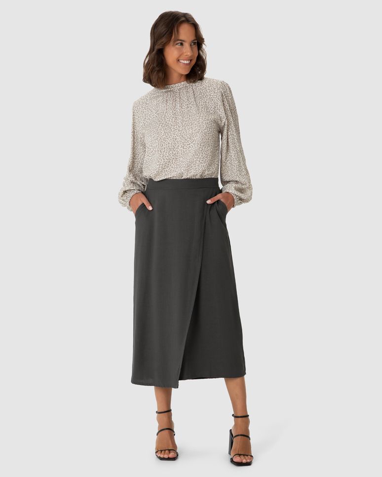 Saia Midi Feminina Assimétrica Em Viscolinho Texturizado