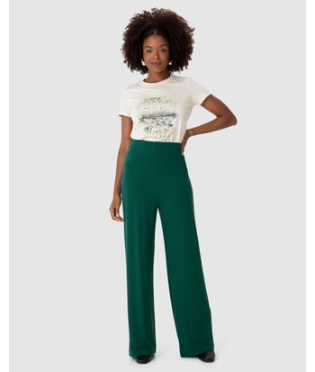 Calça Wide Leg Feminina Em Moletinho De Viscose