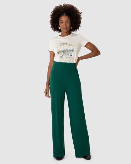 Calça Wide Leg Feminina Bolso Faca Em Moletinho De Viscose