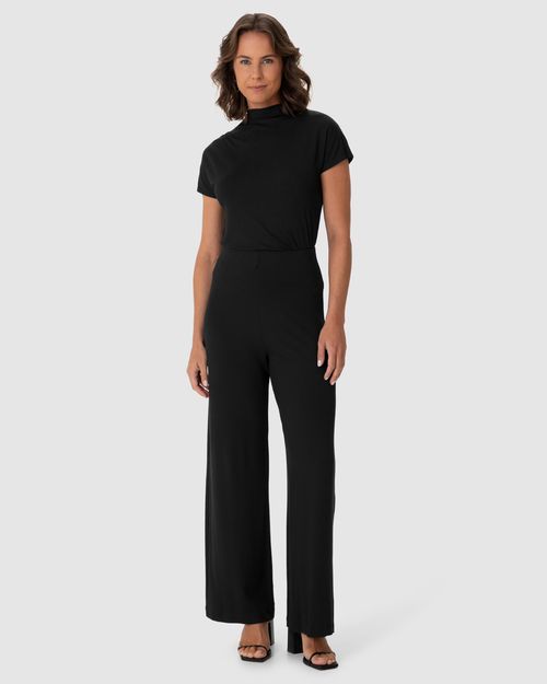 Calça Wide Leg Feminina Bolso Faca Em Moletinho De Viscose