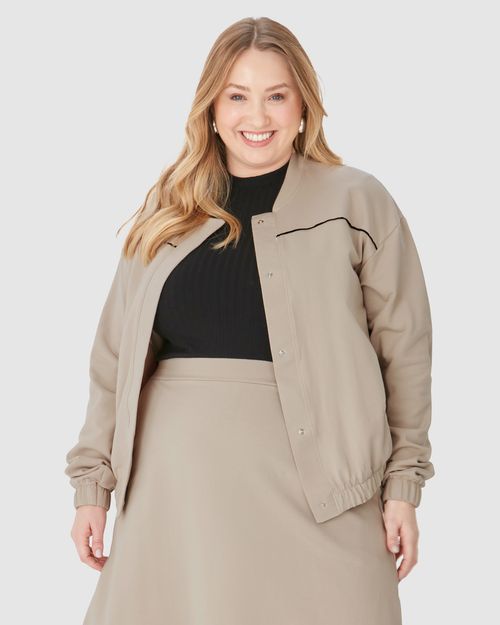 Jaqueta Feminina Plus Size Bomber Botões Frontais Em Moletom Stretch