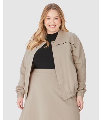 Jaqueta Feminina Plus Size Bomber Botões Frontais Em Moletom Stretch