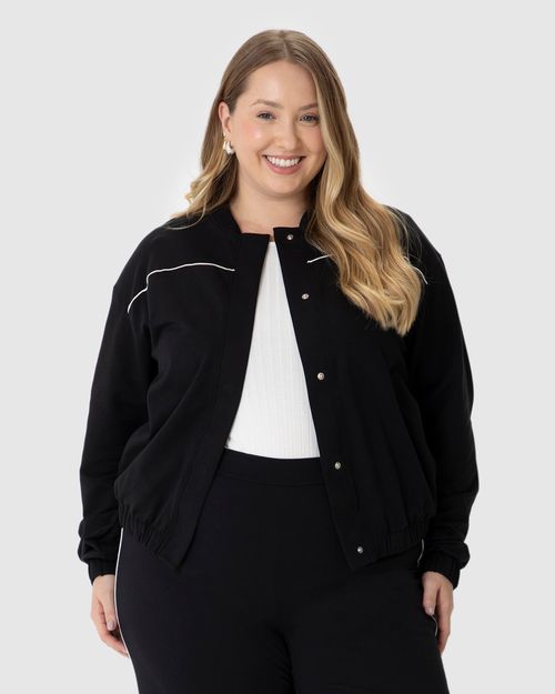 Jaqueta Feminina Plus Size Bomber Botões Frontais Em Moletom Stretch
