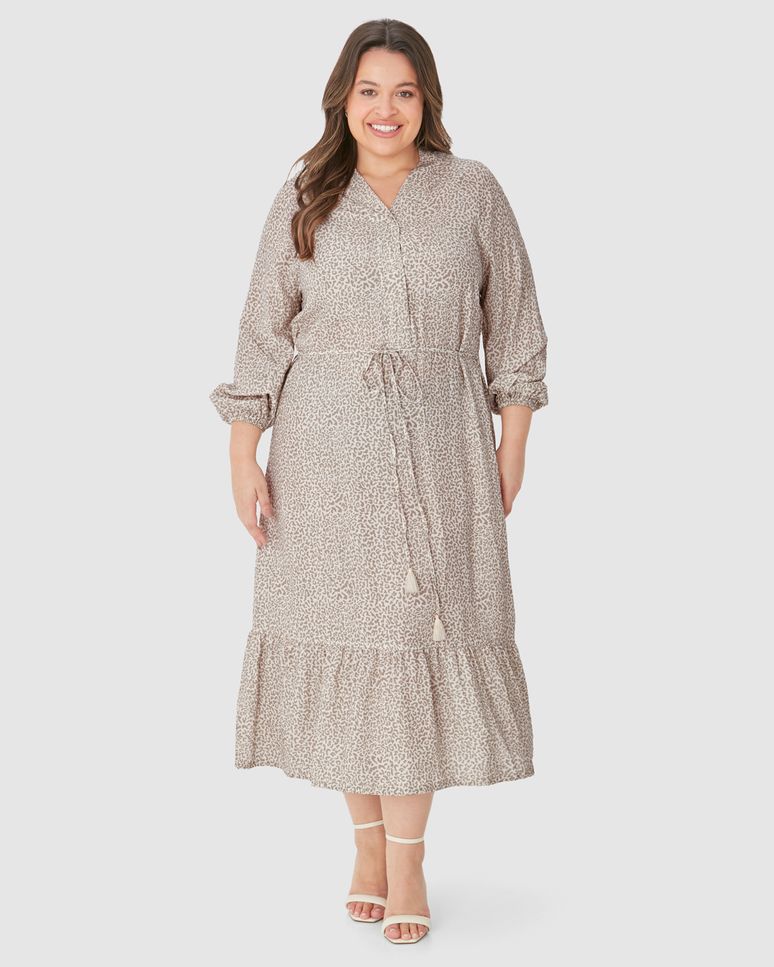 Vestido Midi Feminino Plus Size Amplo Manga 7/8 Em Viscose