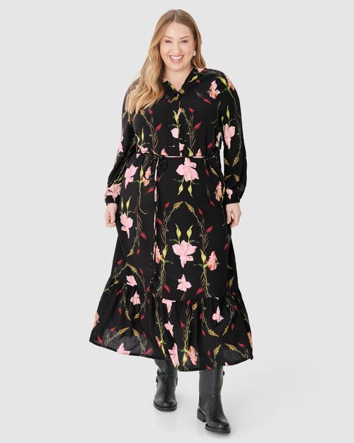 Vestido Midi Feminino Plus Size Amplo Manga 7/8 Em Viscose