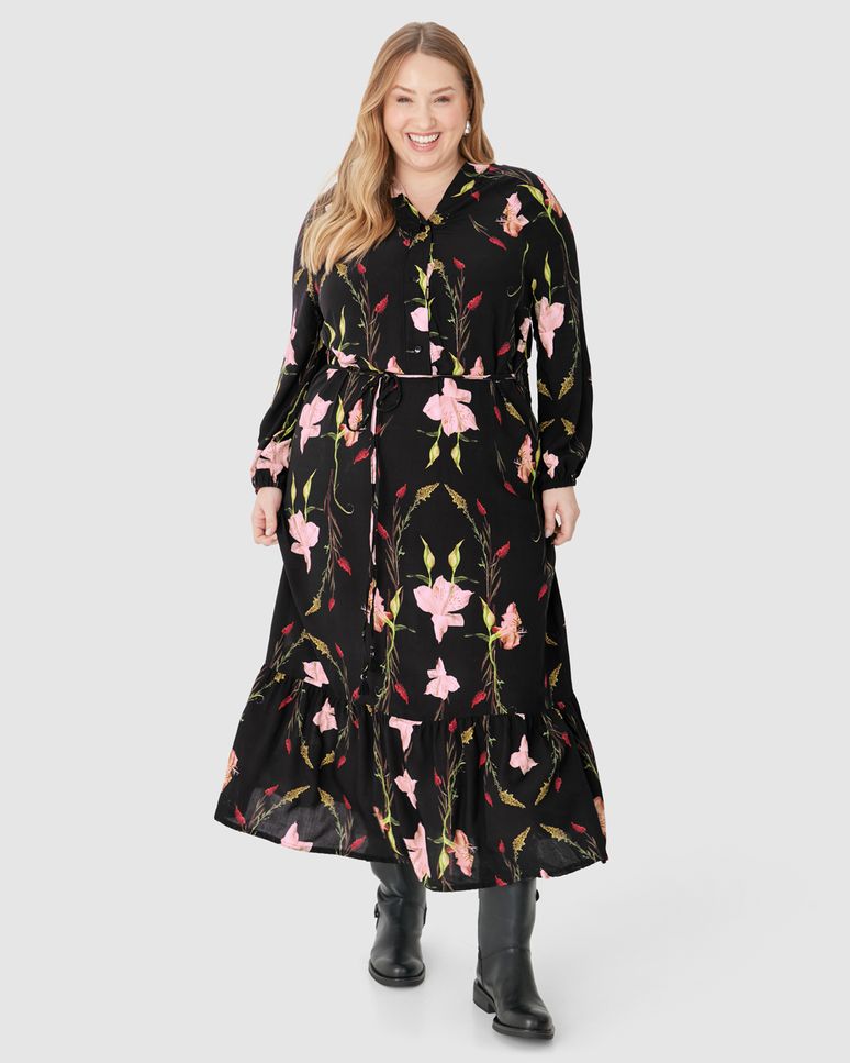 Vestido Midi Feminino Plus Size Amplo Manga 7/8 Em Viscose