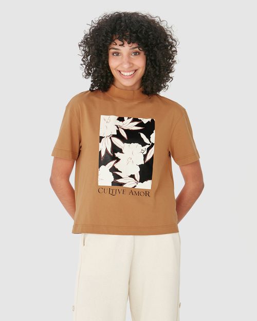 Camiseta Feminina Gola Alta Cultive Amor Em Algodão