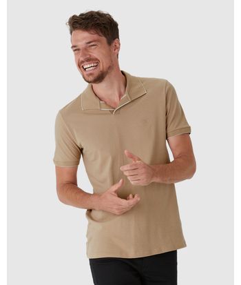 Camisa Polo Masculina Peitilho Sem Botões Em Piquet Stretch