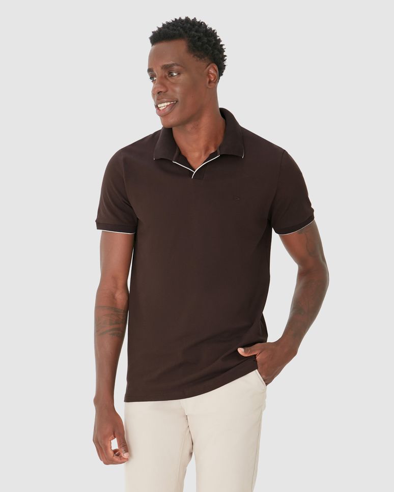 Camisa Polo Masculina Peitilho Sem Botões Em Piquet Stretch