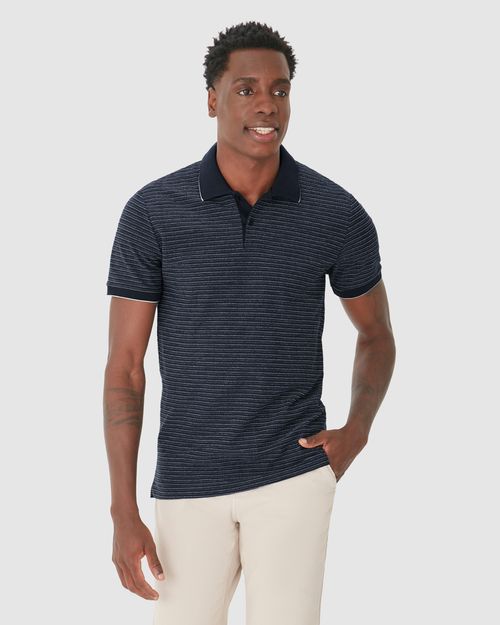 Camisa Polo Masculina Slim Em Malha Texturizada Listrada