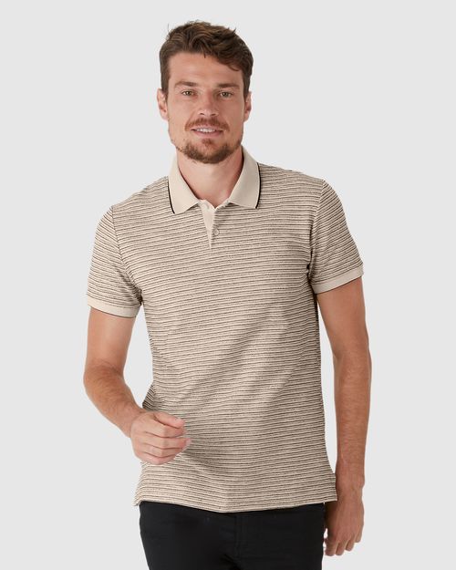 Camisa Polo Masculina Slim Em Malha Texturizada Listrada