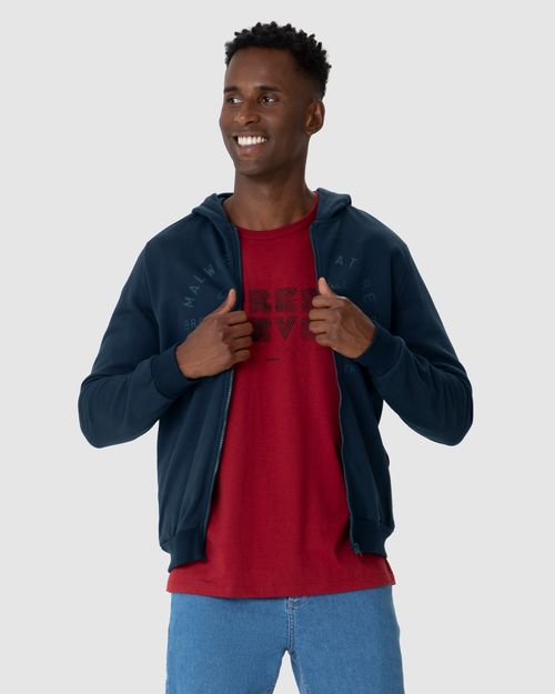 Jaqueta Masculina Regular Estampa Frontal Em Moletom Flanelado