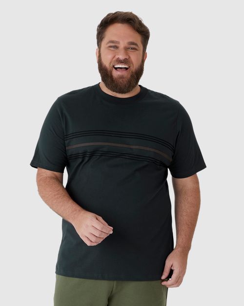 Camiseta Masculina Plus Size Estampa Listras Frontais Em Algodão