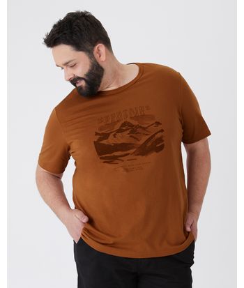 Camiseta Masculina Plus Size Mountains Camping Em Algodão