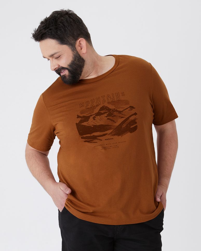 Camiseta Masculina Plus Size Mountains Camping Em Algodão