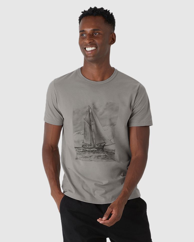 Camiseta Masculina Estampa Frontal Manga Curta Em Algodão