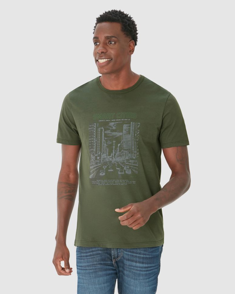 Camiseta Masculina Estampa Frontal Manga Curta Em Algodão