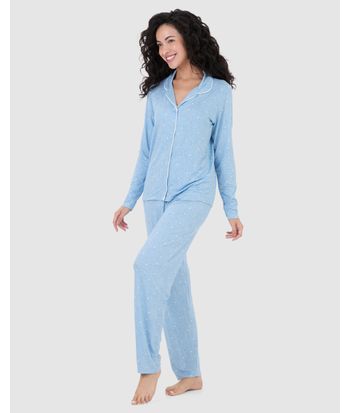 Pijama Longo Feminino Americano Estampado Em Viscose Stretch