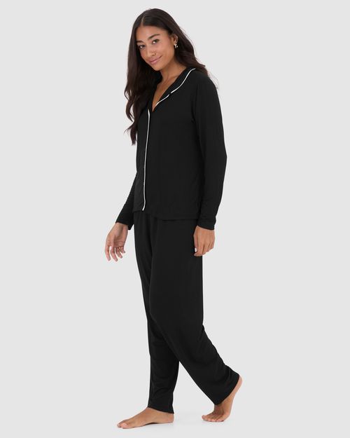 Pijama Longo Feminino Americano Estampado Em Viscose Stretch