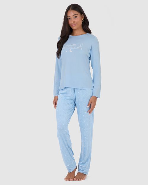 Pijama Longo Feminino Calça Com Estampa Em Viscose Stretch