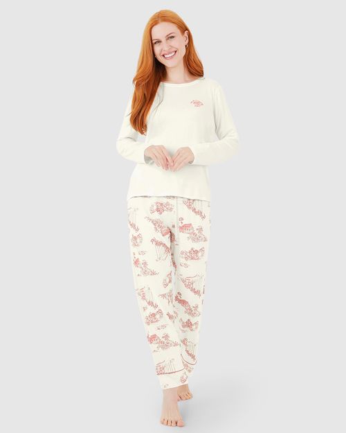 Pijama Longo Feminino Calça Com Estampa Em Viscose Stretch