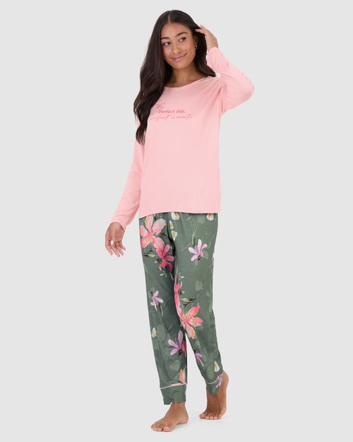 Pijama Longo Feminino Calça Com Estampa Em Viscose Stretch