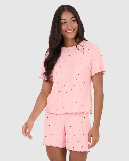 Pijama Curto Feminino Estampado Em Malha Jacquard