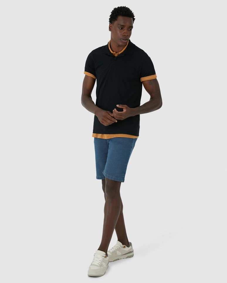 Bermuda Masculina Slim Bolso Funcional Em Jeans Com Elastano