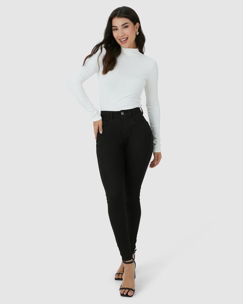 Calça Skinny Feminina Cintura Alta Elástico Interno Em Flex Jeans