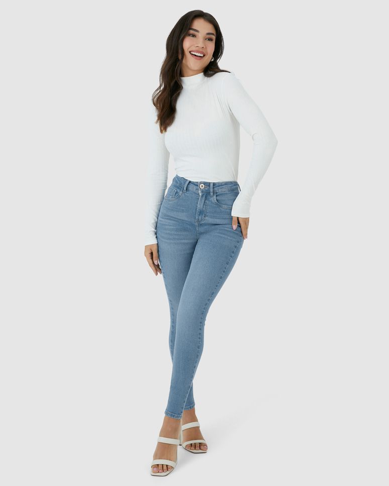 Calça Skinny Feminina Push Up Cintura Alta Elástico Interno Em Flex Jeans