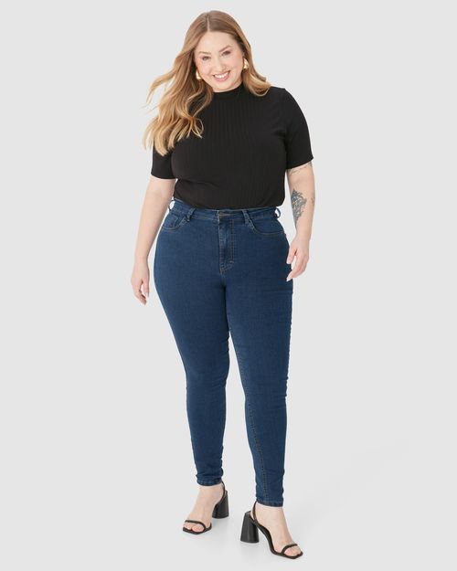 Calça Feminina Plus Size Skinny Bolso Funcional Em Flex Jeans