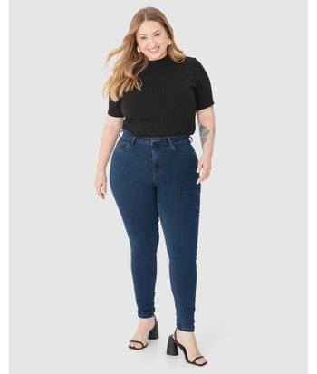 Calça Feminina Plus Size Skinny Bolso Funcional Em Flex Jeans