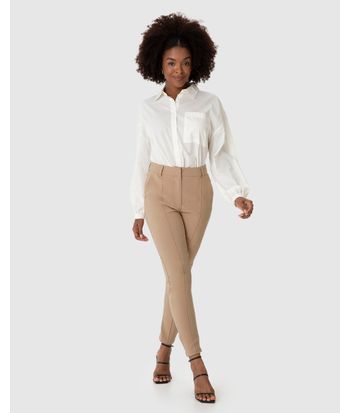Calça Slim Feminina Alfaiataria Em Viscose Com Elastano