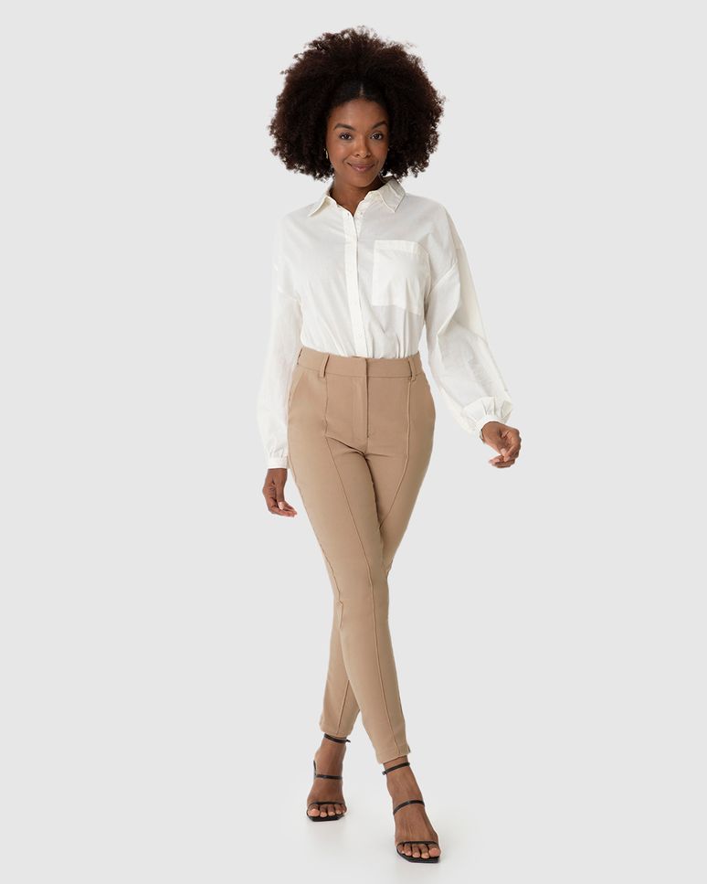 Calça Slim Feminina Alfaiataria Em Viscose Com Elastano