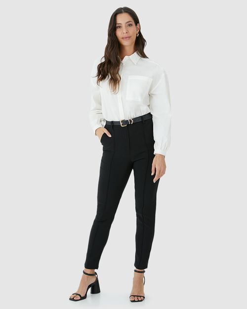 Calça Slim Feminina Alfaiataria Em Viscose Com Elastano