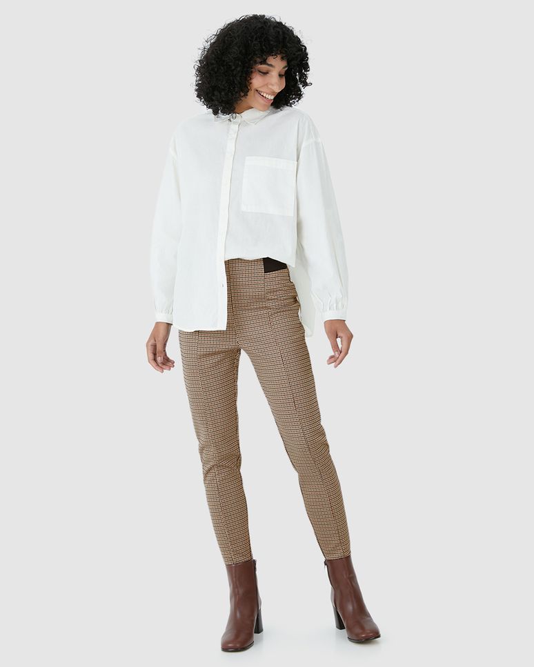 Calça Legging Feminina Cós Elástico Lateral Em Malha Interlock