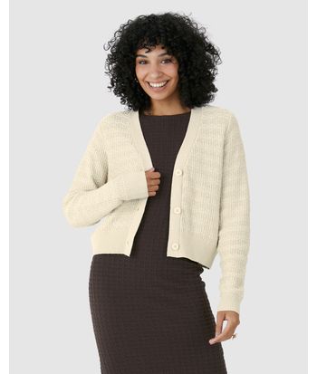 Cardigan Cropped Feminino Botões Frontais Em Tricô